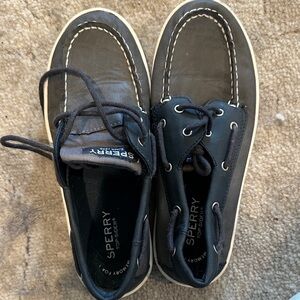 Sperry Navy Leather Moccasin Boat Shoes with White Sole